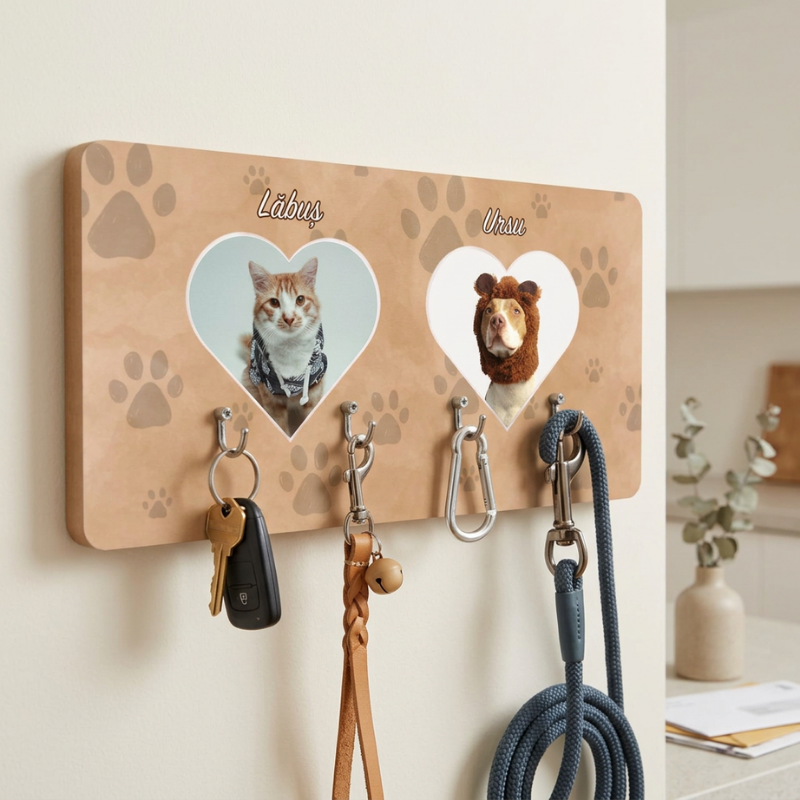Cuier pentru chei și lese cu fotografiile animalelor dvs. de companie