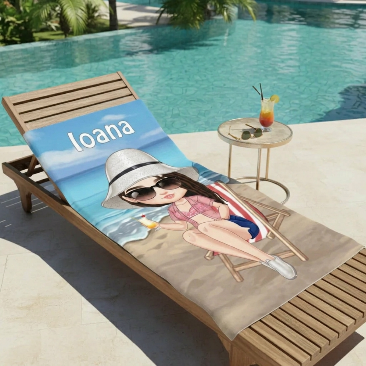 Prosop pentru femei - cu băutură pe plajă