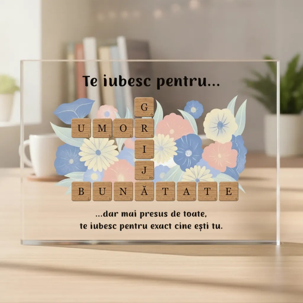 Careu de cuvinte - motive pentru care te iubesc - plachetă acrilică
