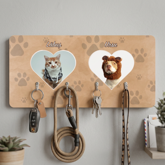 Cuier pentru chei și lese cu fotografiile animalelor dvs. de companie